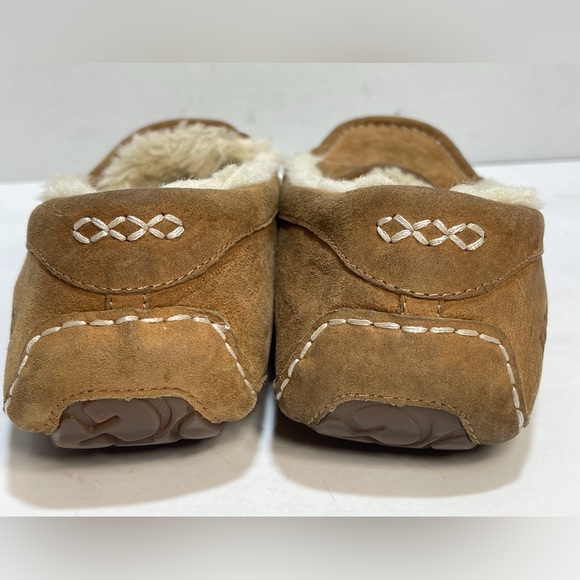 UGG Ansley Suede Sheepskin Moccasin Chestnut Slippers - Picture 3 of 12